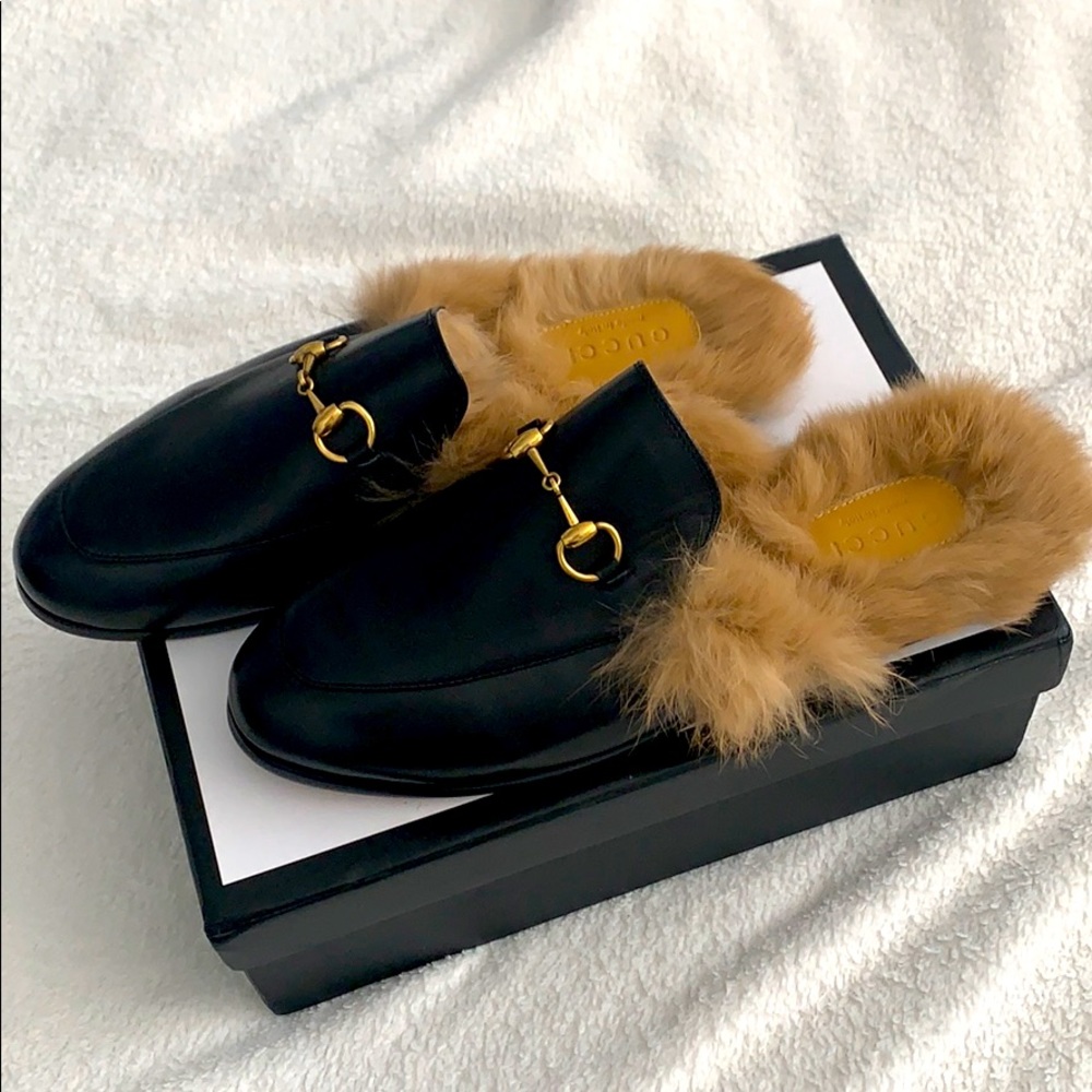 Gucci Fur Lined Princetown Slippers Size 40